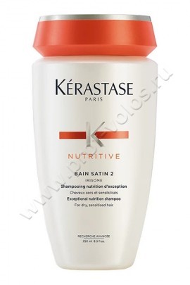 Kerastase Nutritive Bain Satin 2 шампунь для волос сухих и чувствительных 250 мл, шампунь-ванна Сатин №2 от Керастаз – интенсивное средство для очищения, увлажнения и питания без сульфатов и парабенов в составе