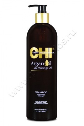 CHI ArganOil plus Moringa oil Shampoo аргановый шампунь для сухих и поврежденных волос 739 мл, мягкий шампунь с аргановым маслом для сухих и поврежденных локонов