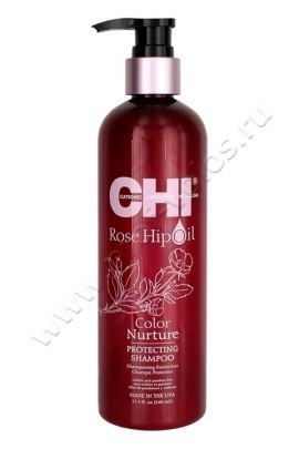 CHI Rose Hip Oil Color Nurture Protecting Shampoo шампунь после окрашивания 340 мл, безсульфаный шампунь с маслом шиповника для защиты окрашенных волос от вымывания цвета