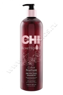 CHI Rose Hip Oil Color Nurture Protecting Shampoo шампунь после окрашивания 739 мл, для защиты от вымывания цвета, с маслом шиповника, витамином С и антиоксидантами, не содержит фосфатов, сульфатов и парабенов