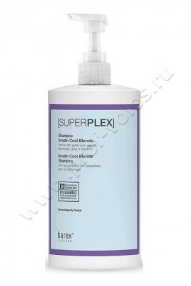 Barex Superplex Keratin Cool Blonde Shampoo шампунь для придания холодного оттенка 750 мл, шампунь для нейтрализации нежелательных желтых оттенков на светлых, седых или обесцвеченных волосах, деликатно очищает