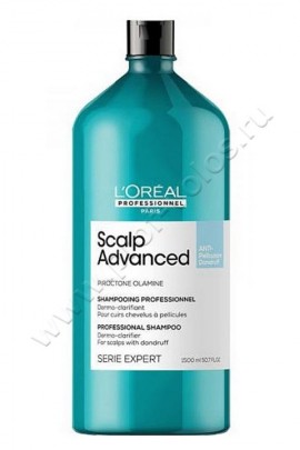 Loreal Professional Expert Scalp Advanced Shampoo шампунь против перхоти для всех типов волос 1500 мл, продукт с пироктон оламином формула которого очищает и помогает уменьшить все виды проявления перхоти
