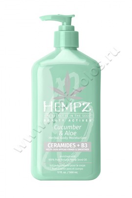 Hempz Herbal Body Moisturizer Cucumber & Aloe молочко для тела с церамидами и В3 500 мл, продукт разработан на основе натуральных ингредиентов, таких как масло семян конопли, церамиды и витамин В3